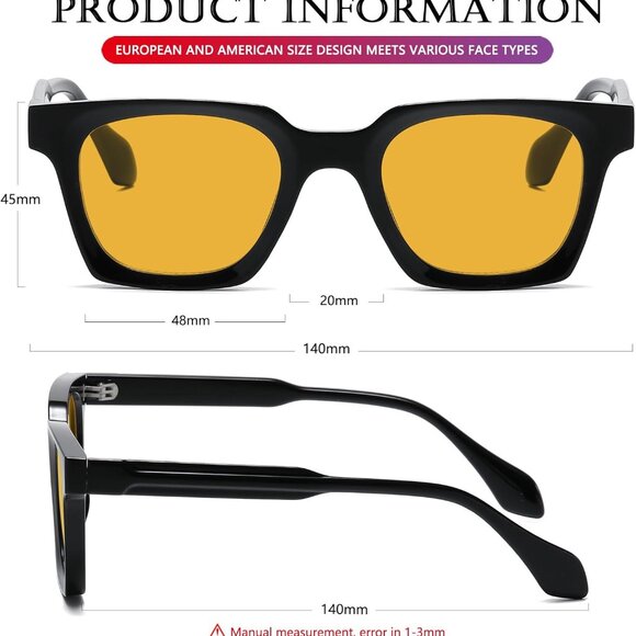 Square Sunglasses Unisex Retro Vintage Fashion Sun Shades UV Protection - Picture 7 of 7